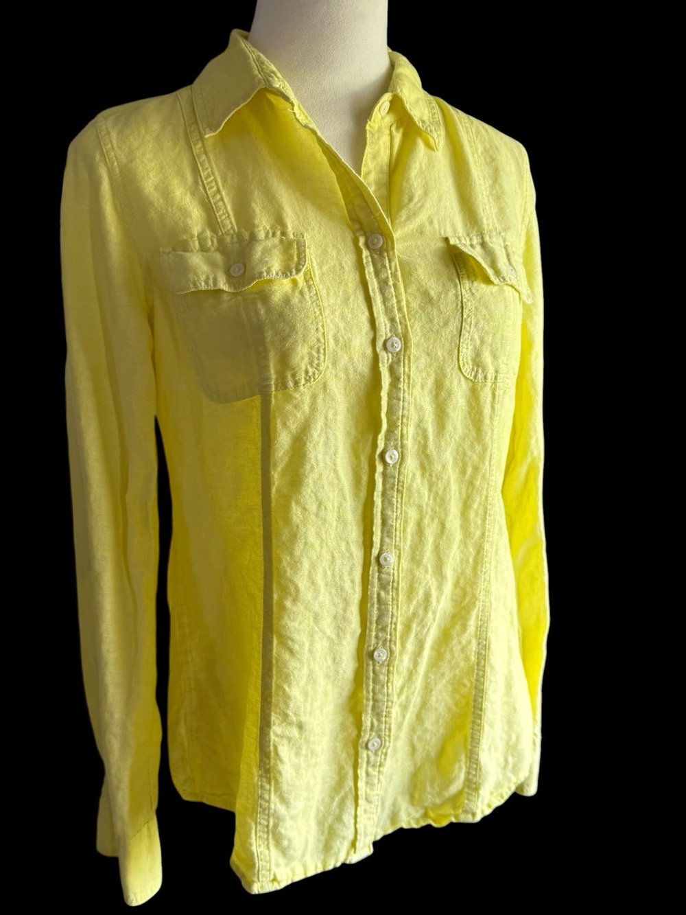 Banana Republic Lemon Yellow Linen/Cotton Blend Button-Down Long Sleeve Shirt
